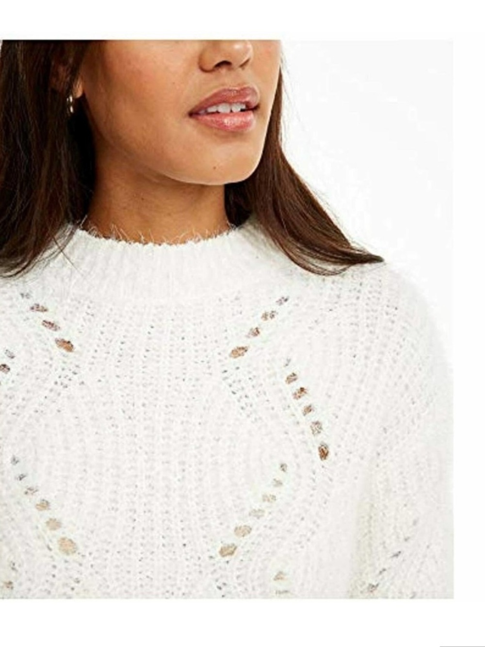 Fuzzy White Knit Crewneck Sweater